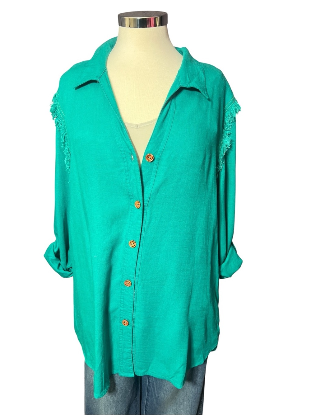Umgee Turquoise Button-Down Shirt NWT - Picture 3 of 7